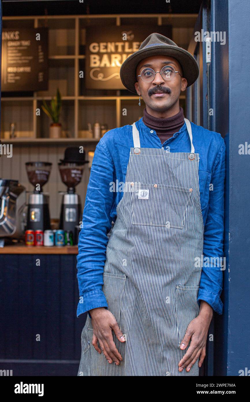 Portrait of male coffeeshop owner in coffeeshop Stock Photo