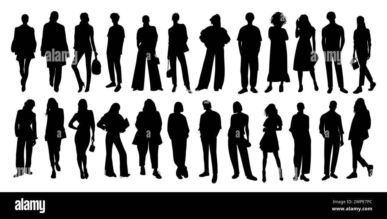 Silhouettes of diverse business people, men, women Stock Vector Image ...