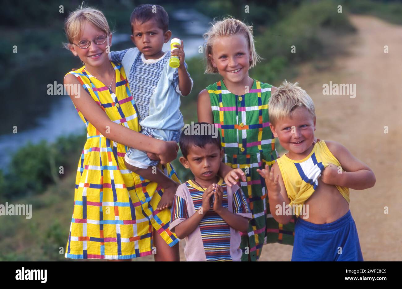 Sri Lanka, Minipe region; Dutch family visits the family they support financially, through the aid agency PLAN, previously known as Foster Parents Pla Stock Photo