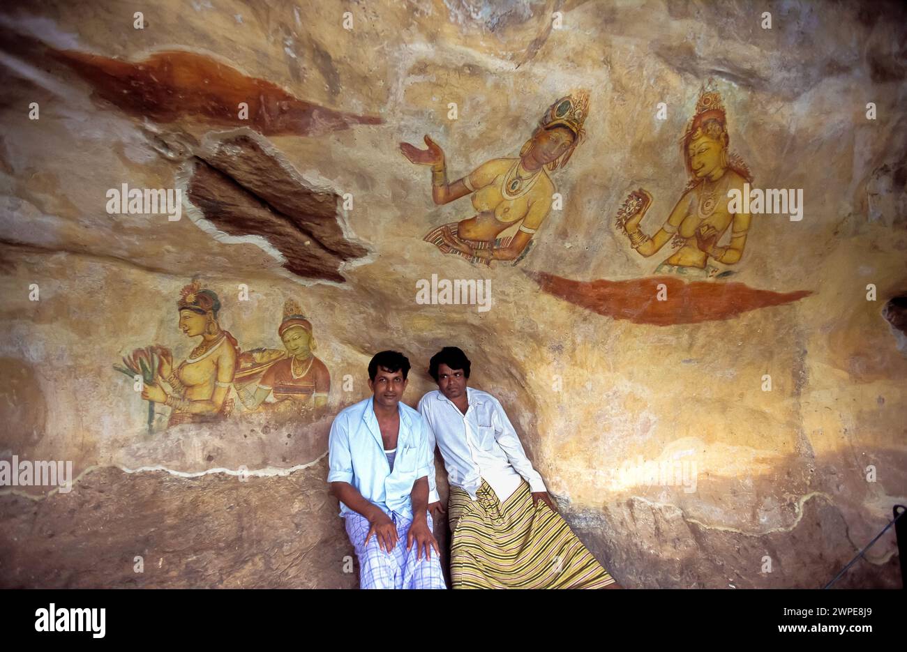 Sri Lanka, mural on rock of Sigiriya fortress. The murals on the rock ...