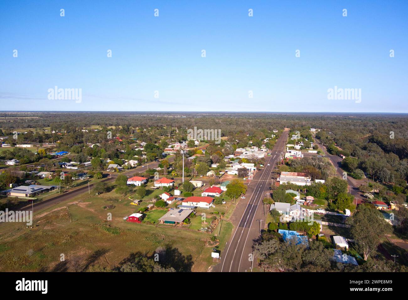 Aerial of the small village of Surat on the bakns of the Balonne River Queensland Australia Stock Photo