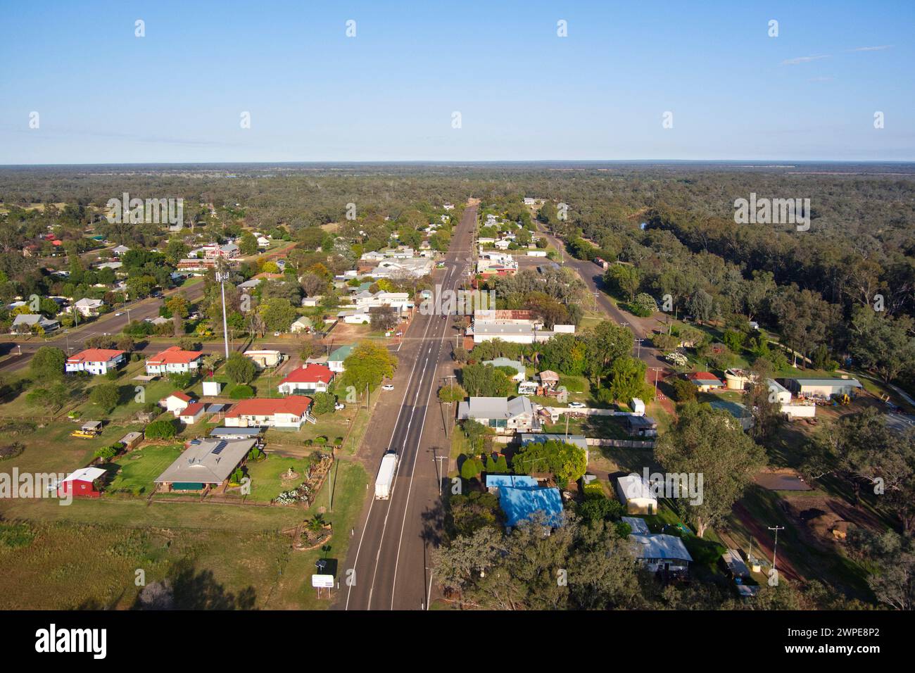 Aerial of the small village of Surat on the bakns of the Balonne River Queensland Australia Stock Photo