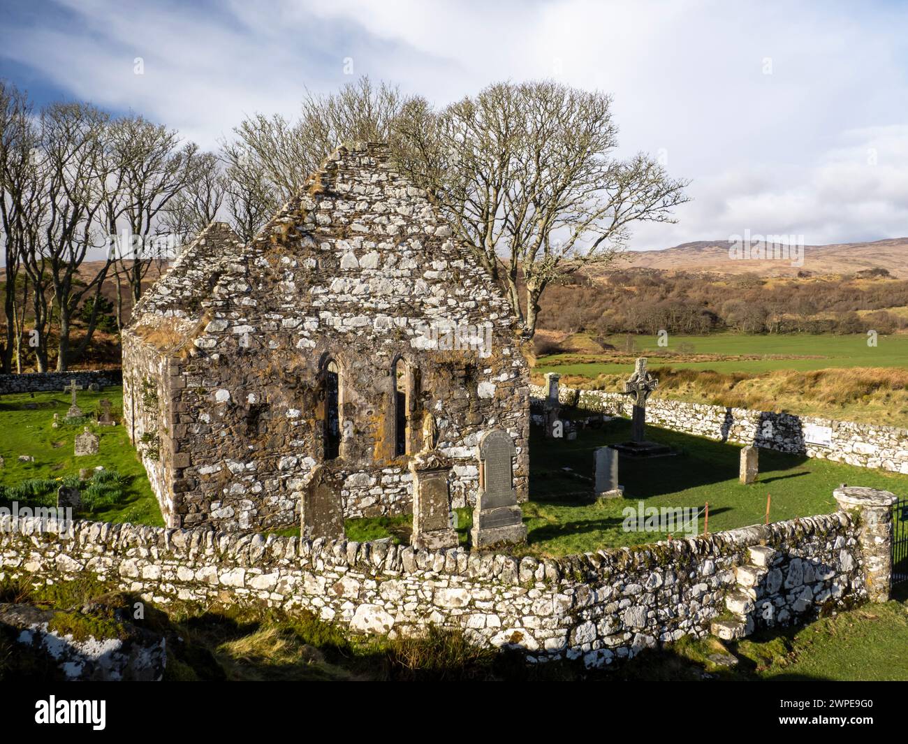 The ruins of the ancient Kildalton chapel on Islay, Scotland, UK. Stock Photo