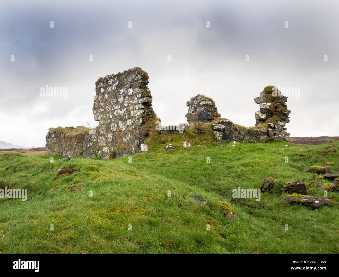 The ancient chapel at Loch Finlaggan on the island that was the seat of the Lords of the Isles, Islay, Scotland, UK. Stock Photo