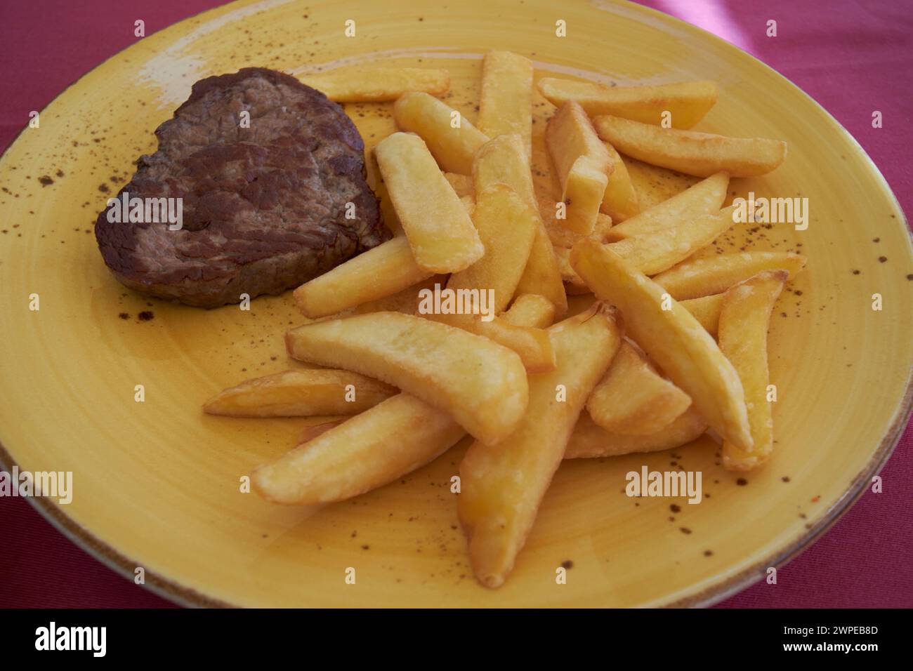 childs portion meal of steak and chips Costa Teguise, Lanzarote, Canary Islands, spain Stock Photo