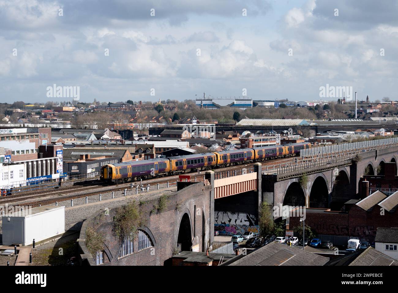 A West Midlands Railway class 172 diesel train approaching Moor Street station, Birmingham, UK Stock Photo