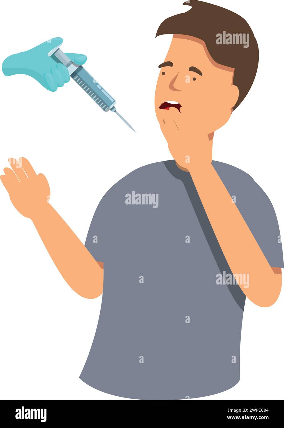 Boy cry under injection icon cartoon vector. Doctor health care. Pain ...