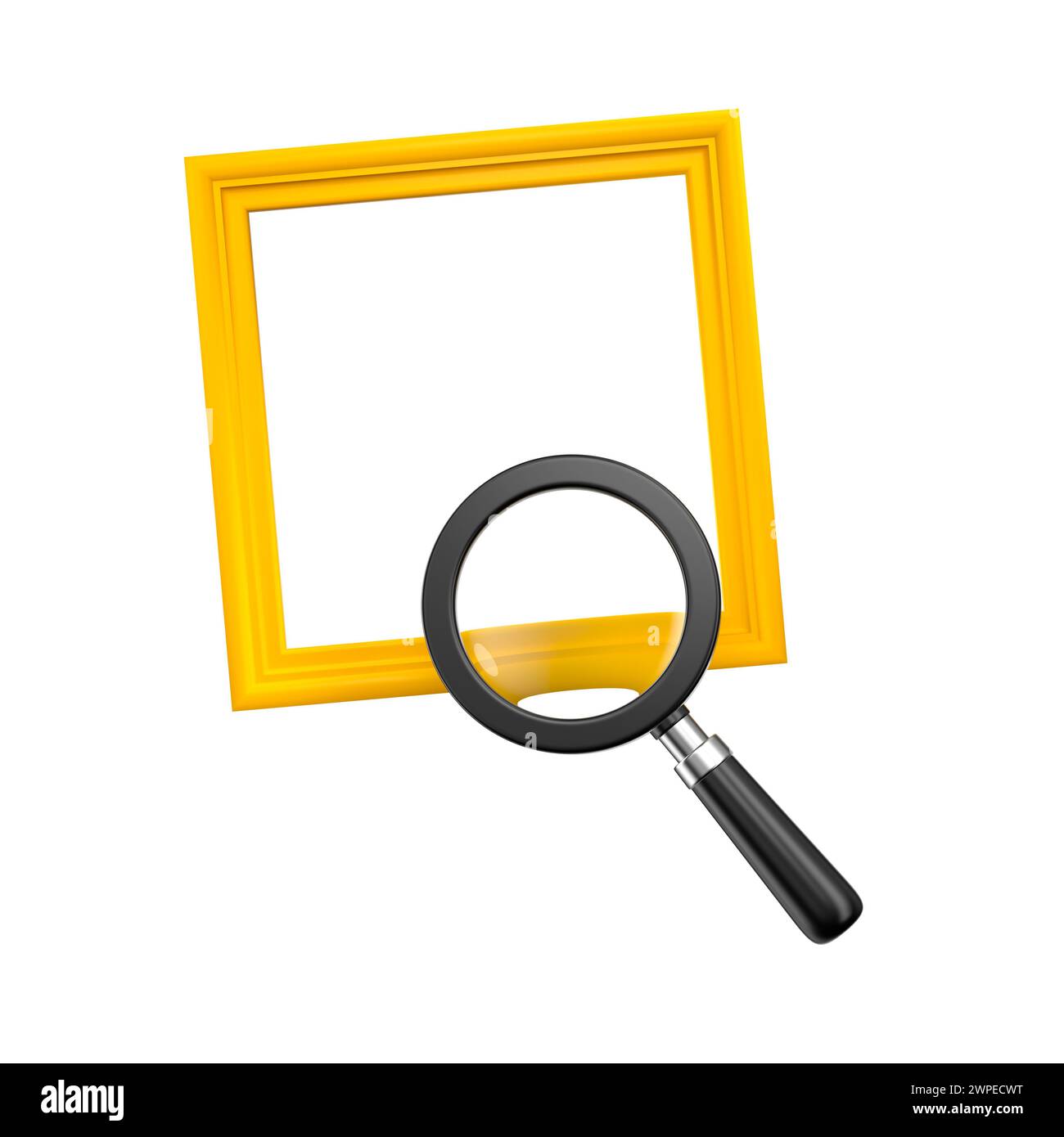Yellow frame and magnifying glass isolated. Transparent mockup search ...