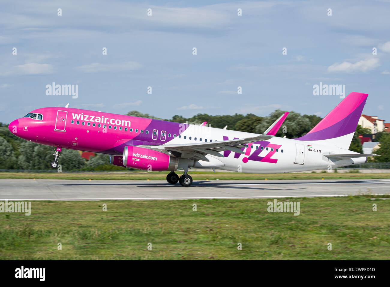 Hungarian low-cost airline's WizzAir Airbus A320 taking off from Lviv Stock Photo