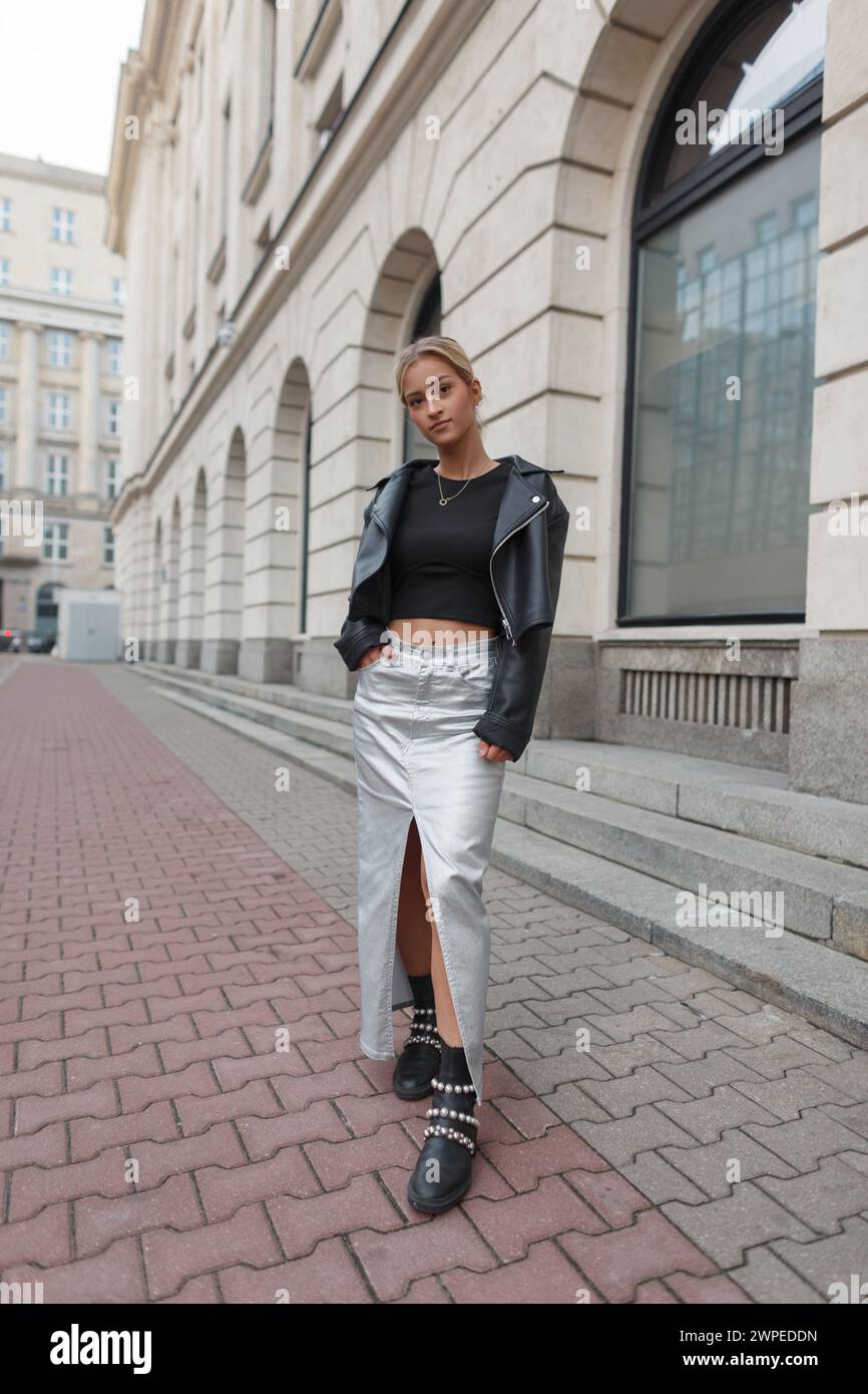 Girl in leather jacket and skirt hi-res stock photography and images - Page  3 - Alamy