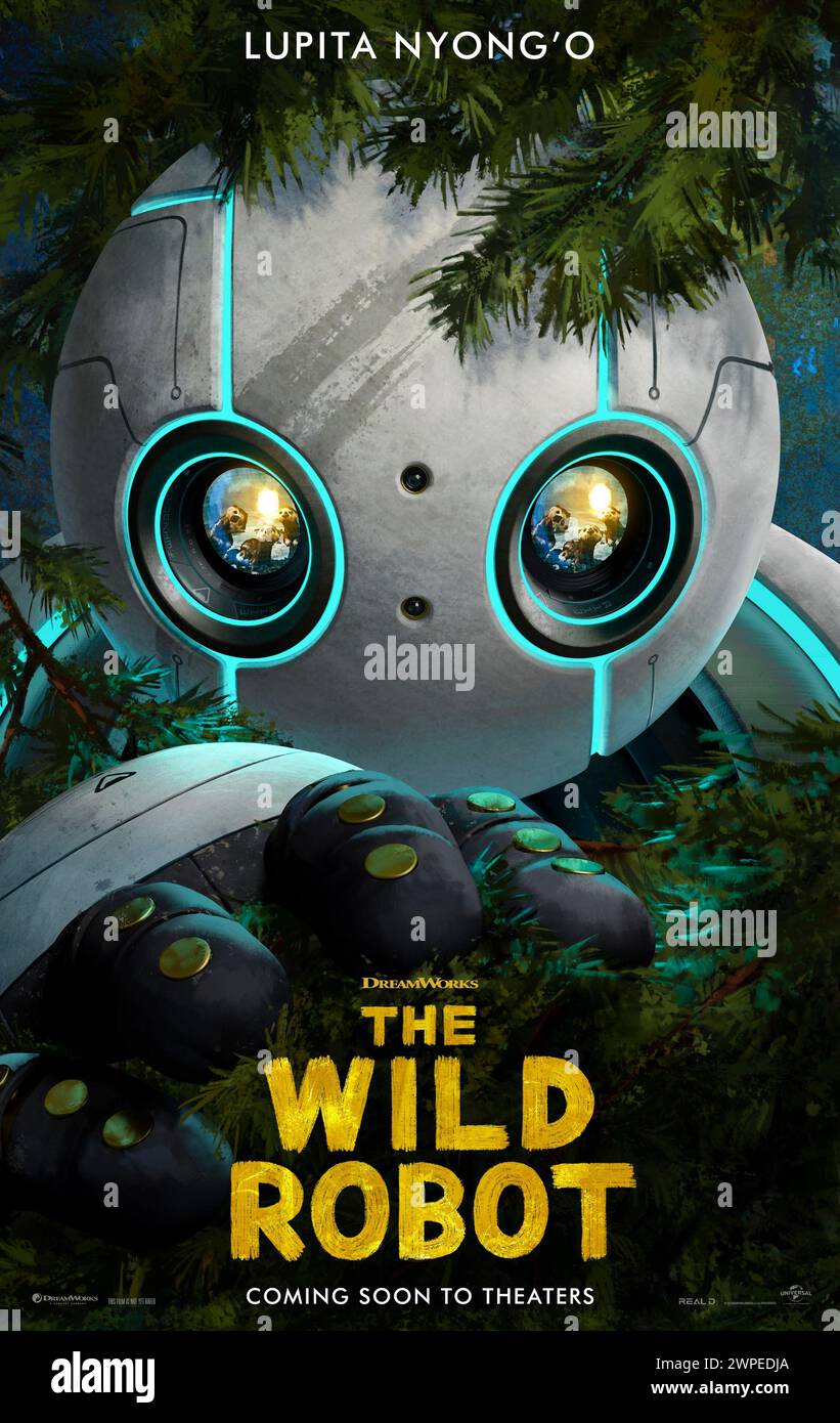 The Wild Robot (2024) directed by Chris Sanders and starring Pedro Pascal, Stephanie Hsu and Lupita Nyong'o. After a shipwreck, an intelligent robot called Roz is stranded on an uninhabited island. To survive the harsh environment, Roz bonds with the island's animals and cares for an orphaned baby goose. US one sheet poster ***EDITORIAL USE ONLY***. Credit: BFA / Universal Pictures Stock Photo