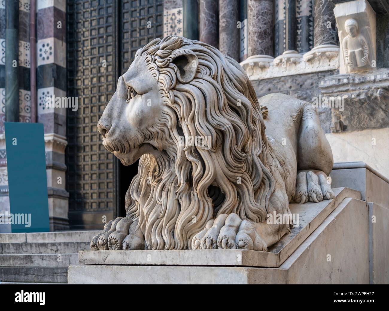 Lion sculpture near the cathedral in Genoa, the capital of the italian region of Liguria Stock Photo