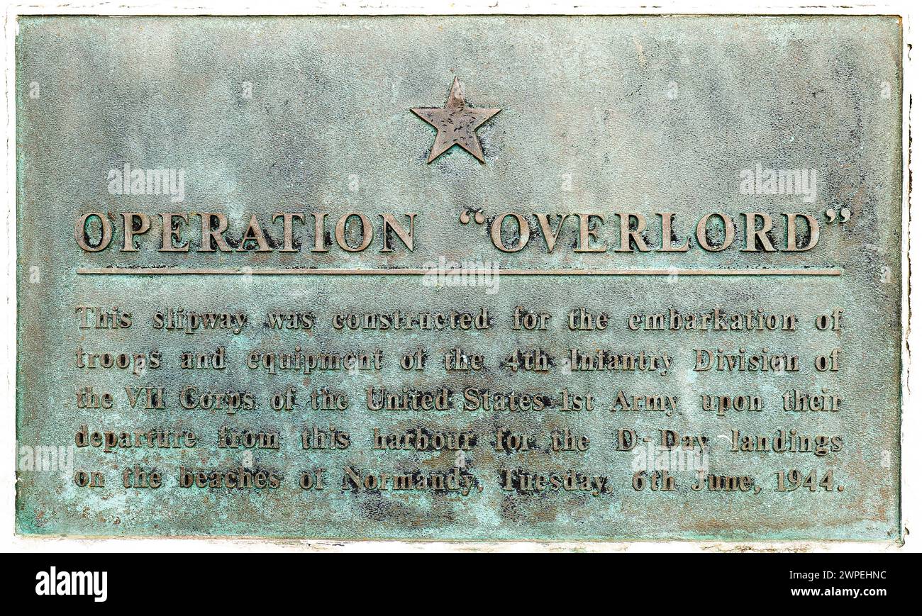 Operation Overlord D-Day Landing Commemoration Plaque at Brixham Harbour and Marina Devon UK Stock Photo