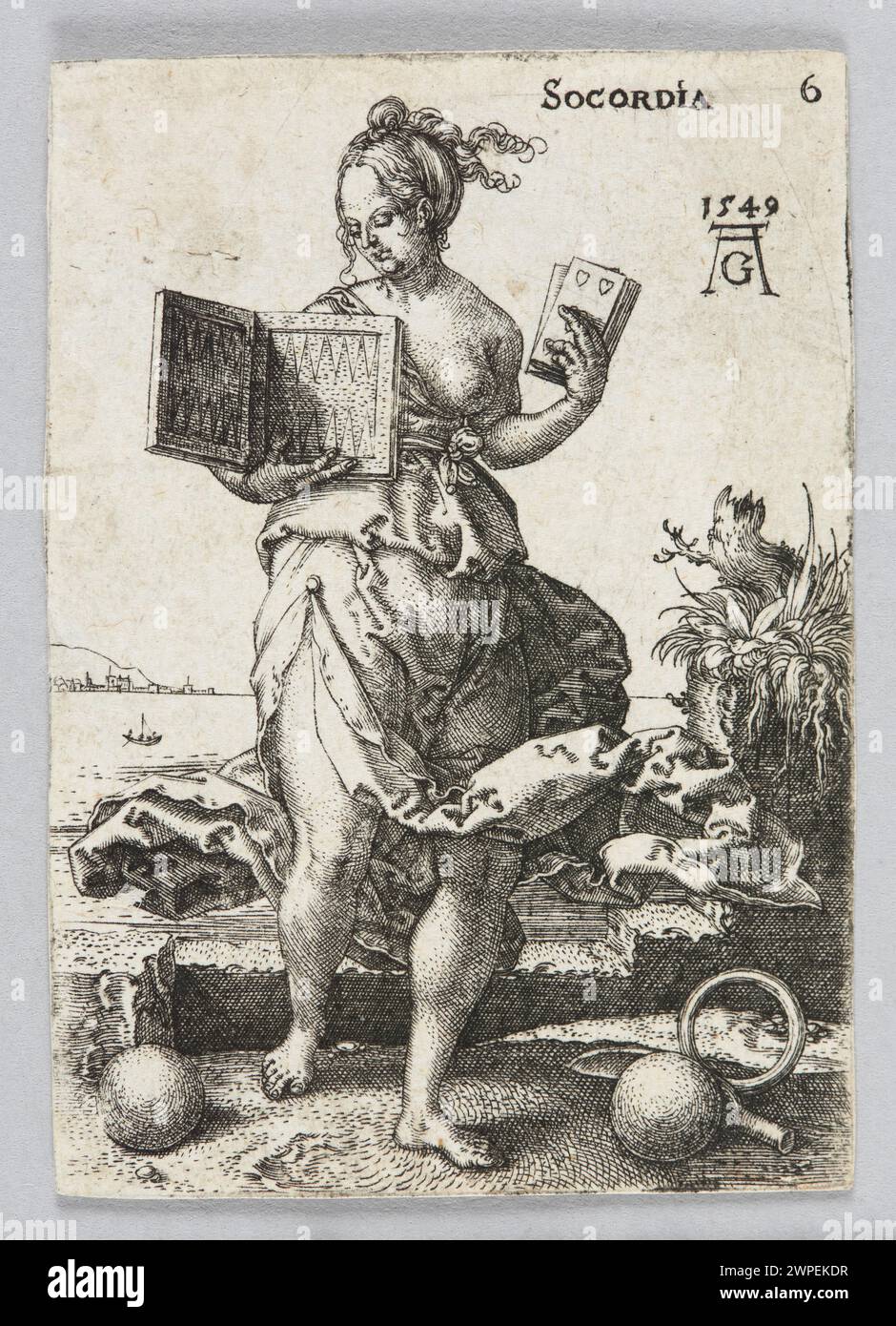 First Addition Published Svg Engraving 'Socordia' from Heinrich Aldegrever's series of allegorical ...