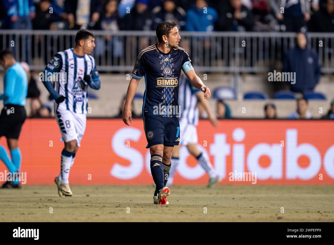 Chester, Pennsylvania, USA. 05th Mar, 2024. Philadelphia Union Midfielder Alejandro Bedoya (11) walks on the field at halftime of a CONCACAF Champions Cup match at Subaru Park in Chester, Pennsylvania. Kyle Rodden/CSM/Alamy Live News Stock Photo