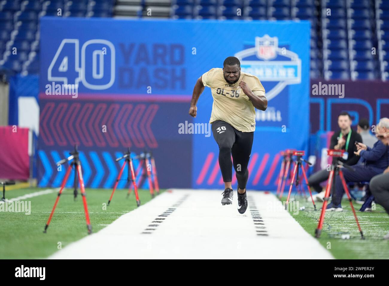 Ohio State offensive lineman Matt Jones runs the 40yard dash at the NFL football scouting