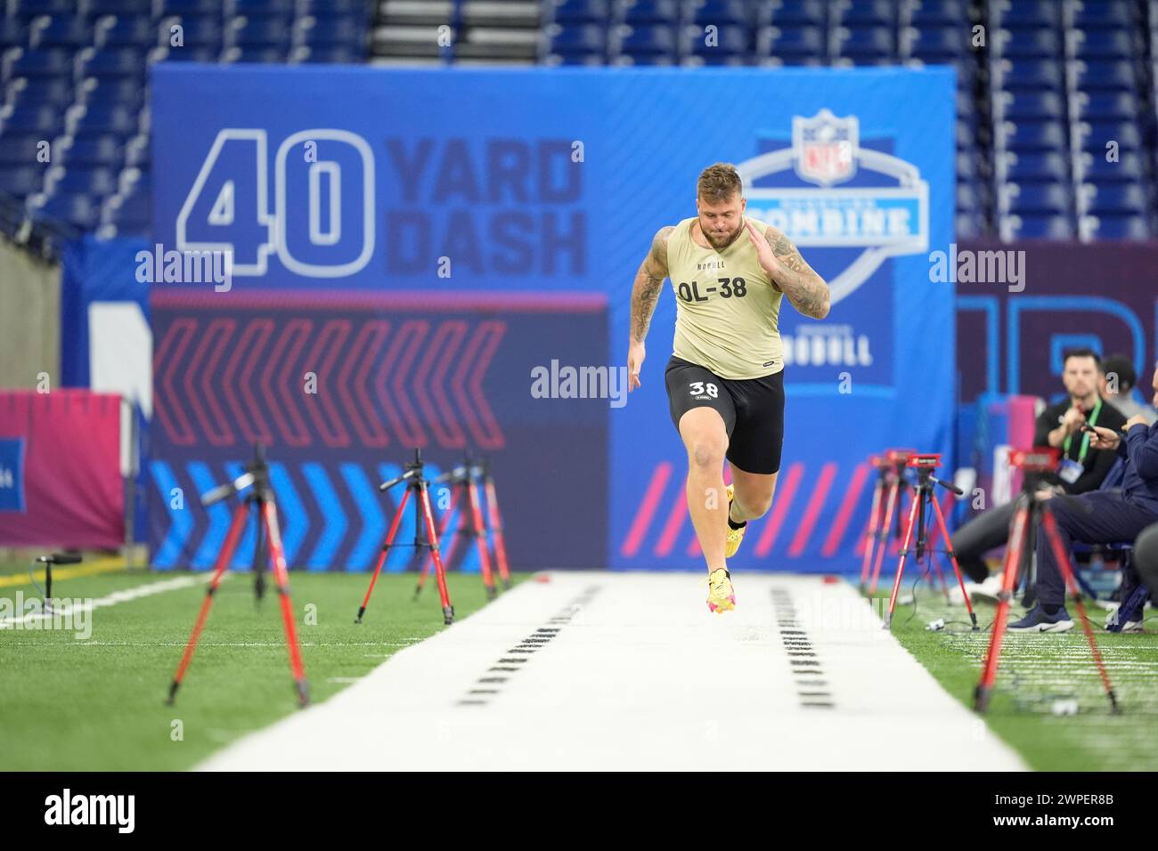 Michigan offensive lineman Trevor Keegan runs the 40yard dash at the NFL football scouting