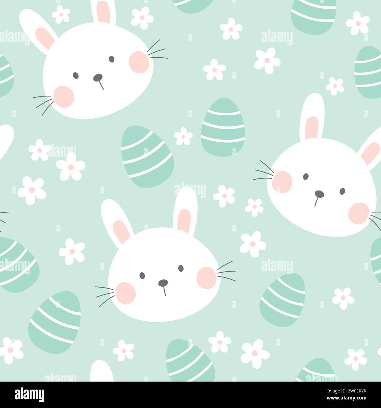 Easter seamless pattern with cute bunny, eggs and flowers. Vector ...