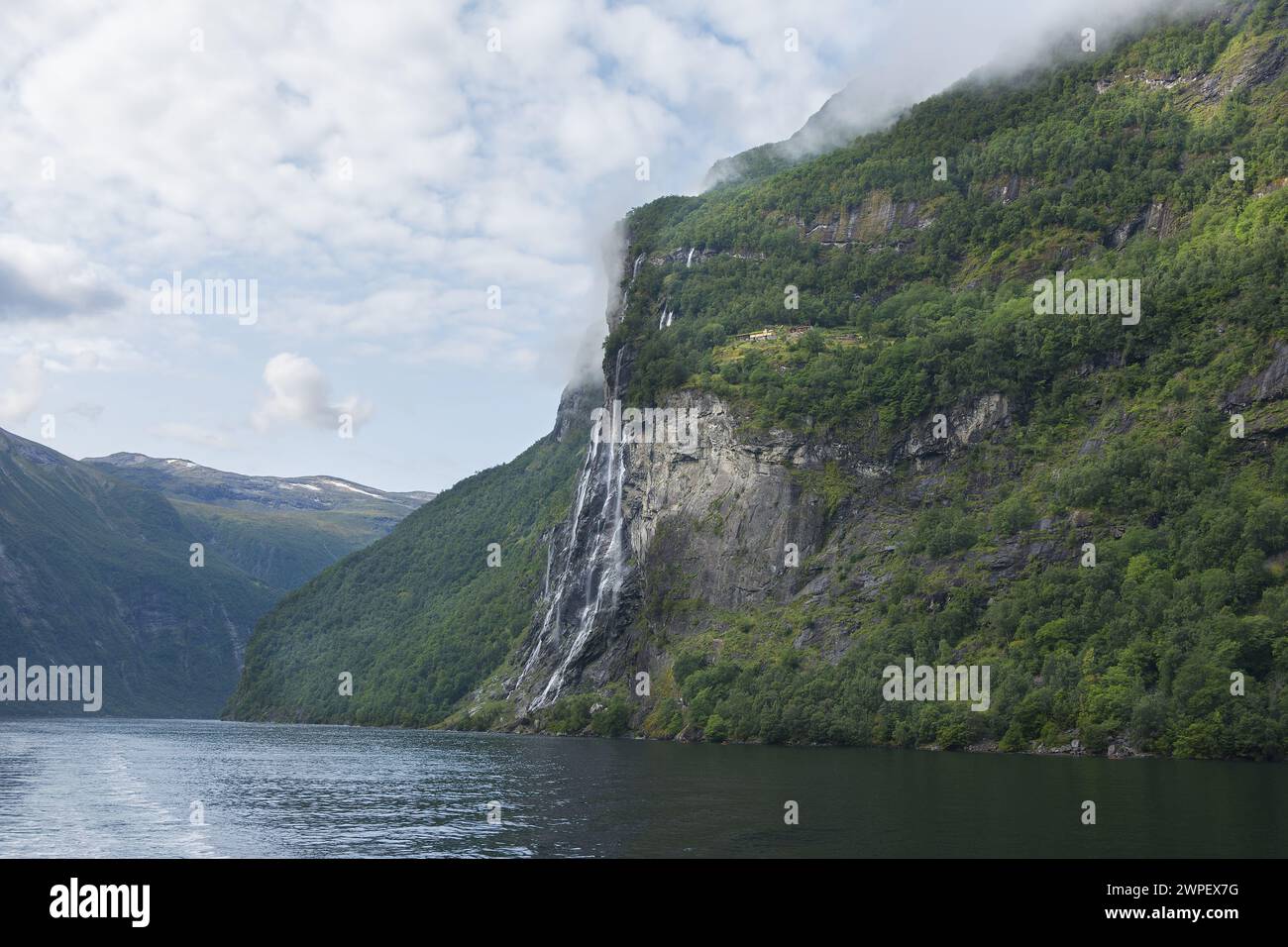 Norway: Geirangerfjord view of the fjord and mountain side with ...