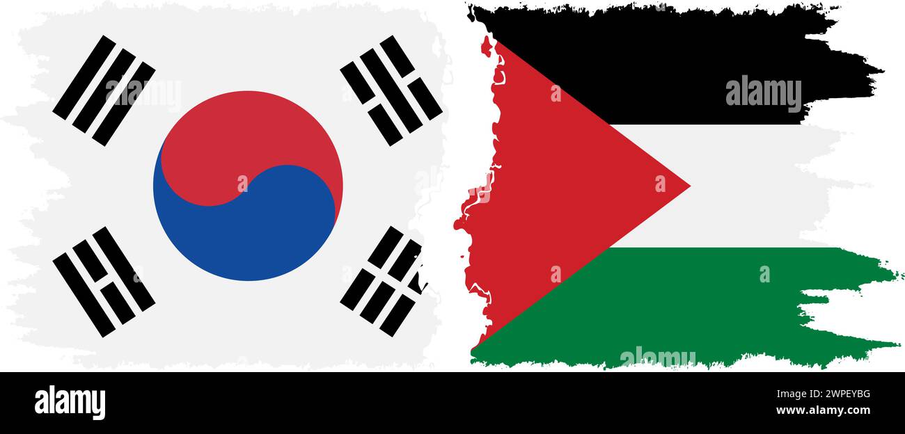 Palestine and South Korea grunge flags connection, vector Stock Vector