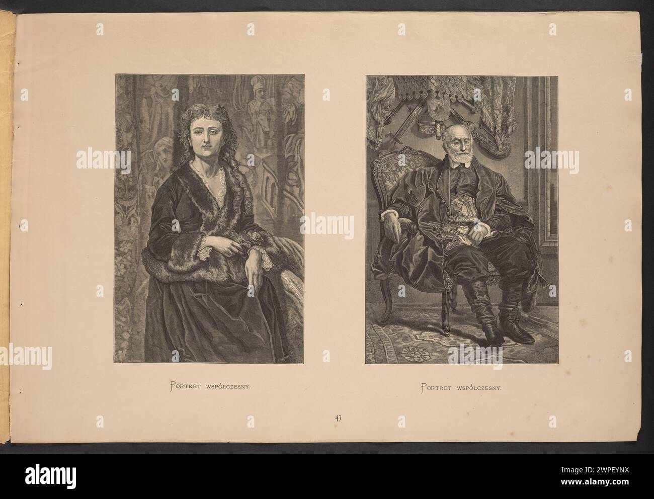 Contemporary portraits [Aniela Zamoyska and Piotr Moszyński]; Warsaw woodcut (Warsaw; woodcut; 1873-), Cynk, Florian Stanisław (1838-1912), Matejko, Jan (1838-1893), Lewental, Samuel (Warsaw; Drukarnia; 1866-1890); 1876 (1876-00-00-1876-00-00); Stock Photo