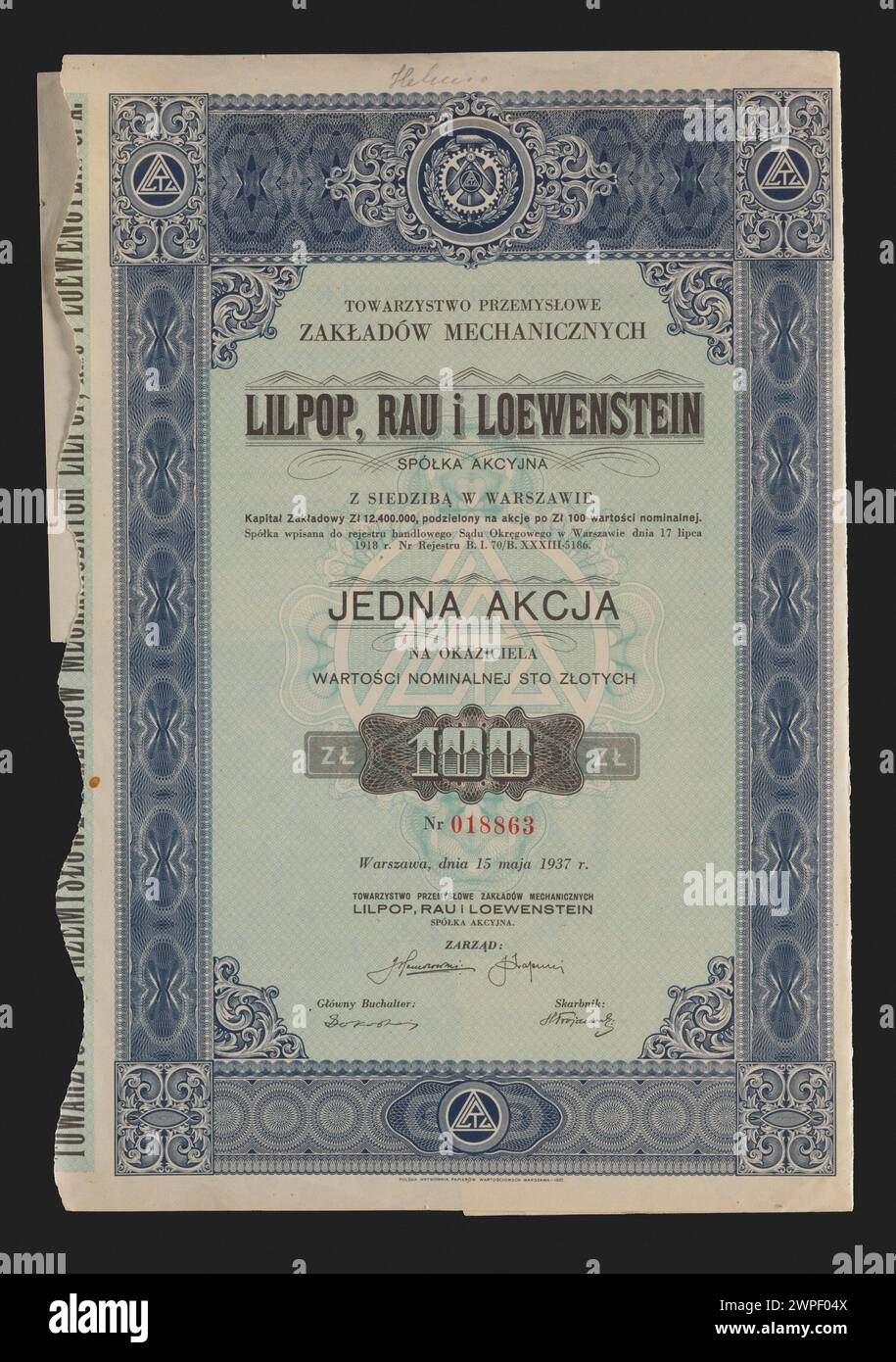 Action of the Industrial Society of Zakłady Mechaniczne Lilpop, Rau and