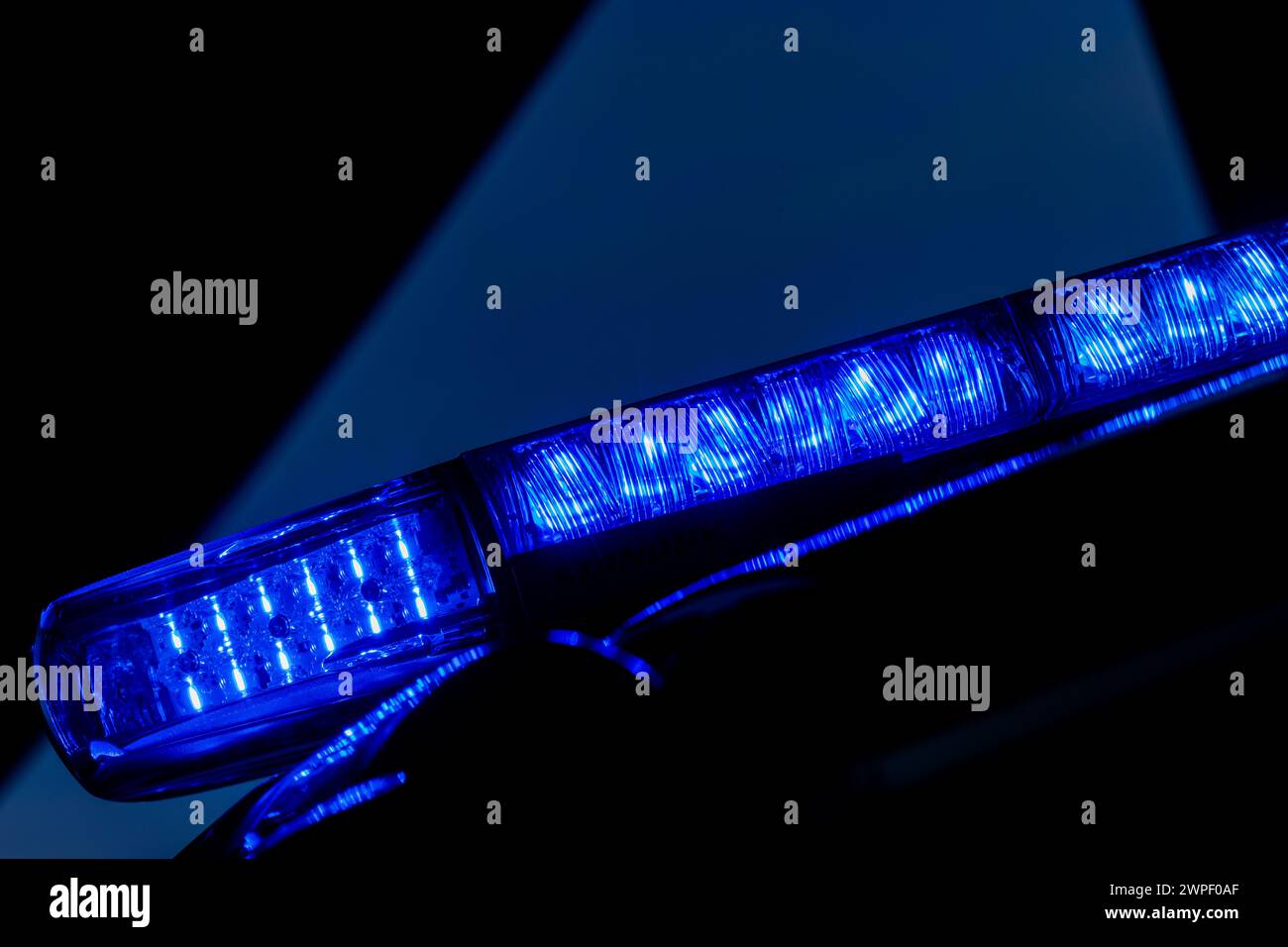 Duesseldorf, Germany. 07th Mar, 2024. A flashing blue light on an