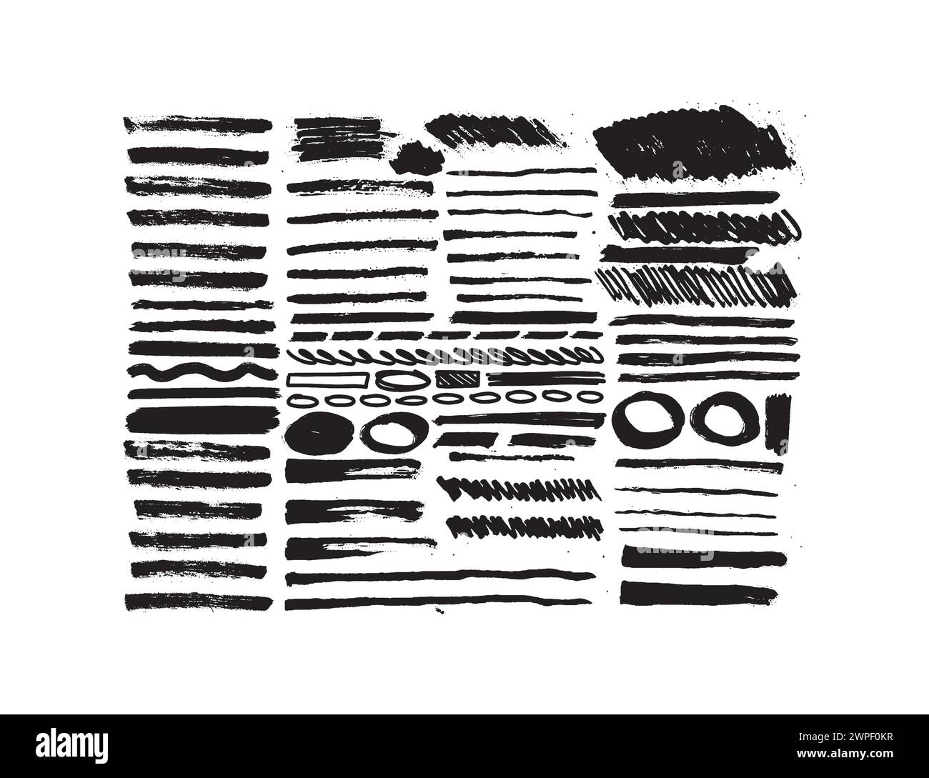 Set of black paint, ink brush strokes isolated on white background. Grunge graphic elements. Dirty texture banners. Ink splatters. Vector illustration Stock Vector