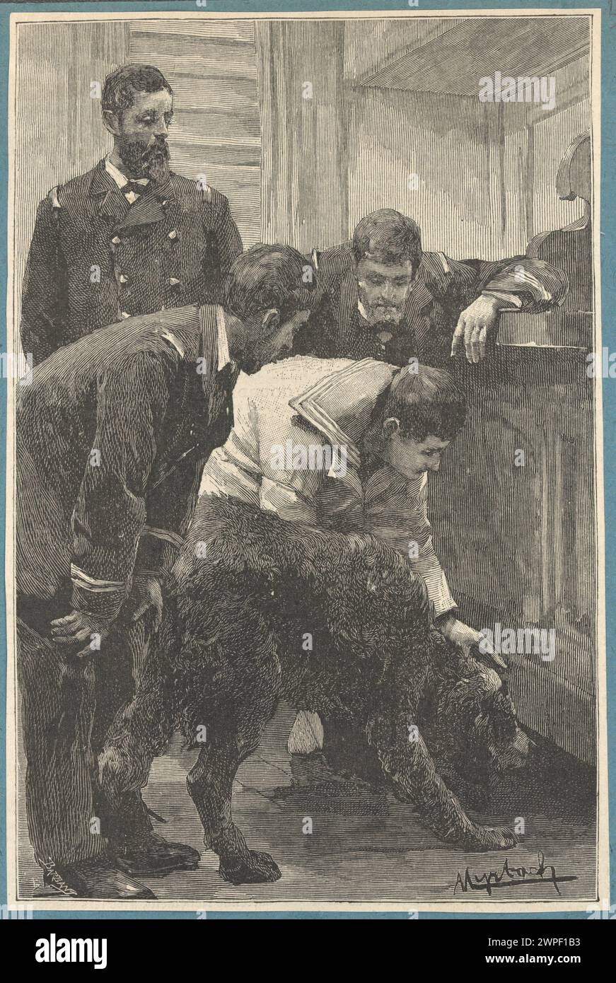 Sailors with a sniffing dog; Barbant, Charles (1844-1922), Myrbach-Rheinfeld, Felician von (1853-1940); 1888 (1888-00-00-1888-00-00); Stock Photo