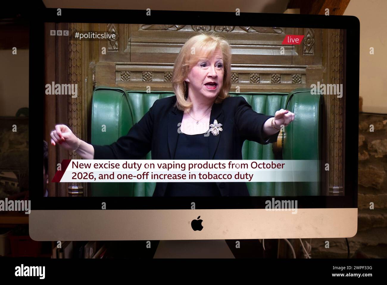 Eleanor Laing Deputy Speaker of the House of Commons keeping order gesticulating at Jeremy Hunt Spring Budget 2024 6 March London England UK Britain Stock Photo