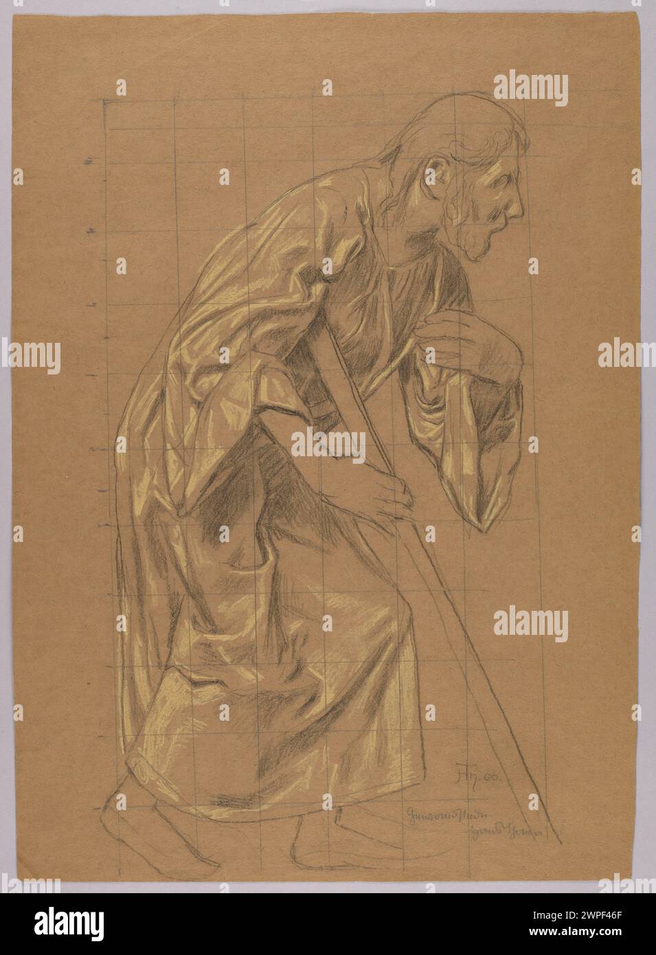 Guy In Robe Drawing 1906 drawing by Hans Thoma depicting a man in a long robe leaning on a ...