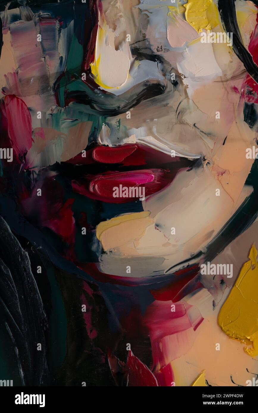 The girl is painted with a palette knife and oil paints on round ...