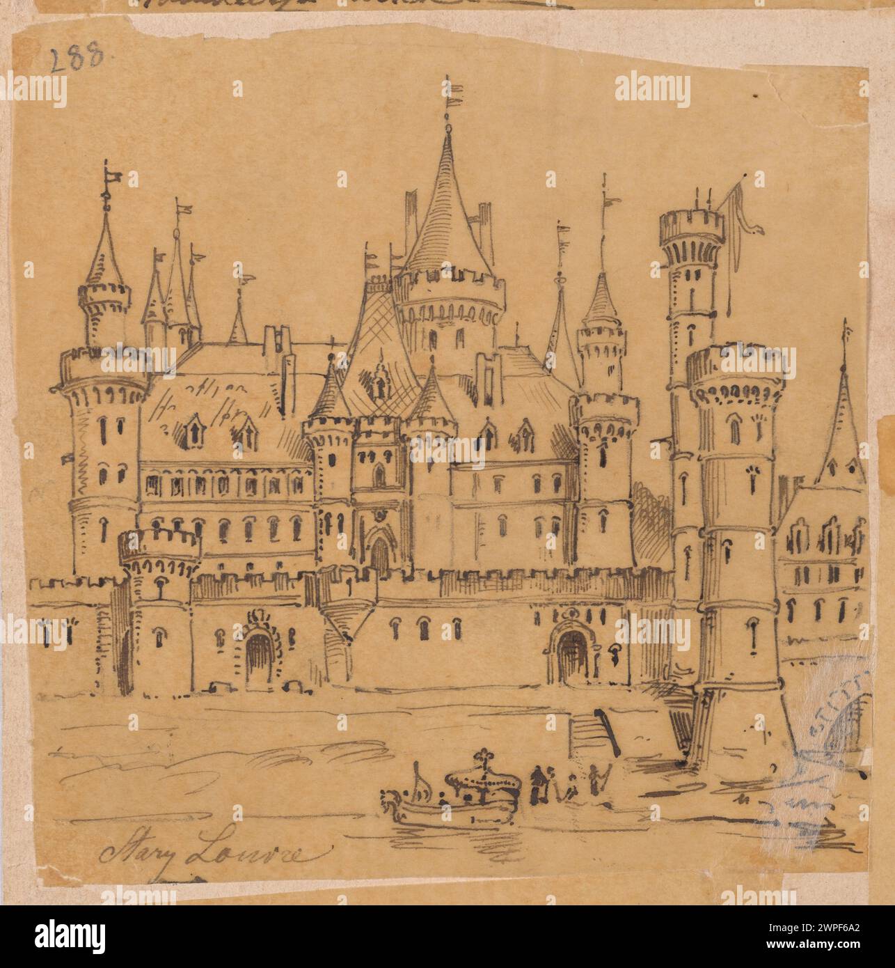 Paris: medieval Louvre - view of the castle from the Seine (15th century); Czachórski, Władysław (1850-1911); 1870 (1870-00-00-1870-00-00); Stock Photo