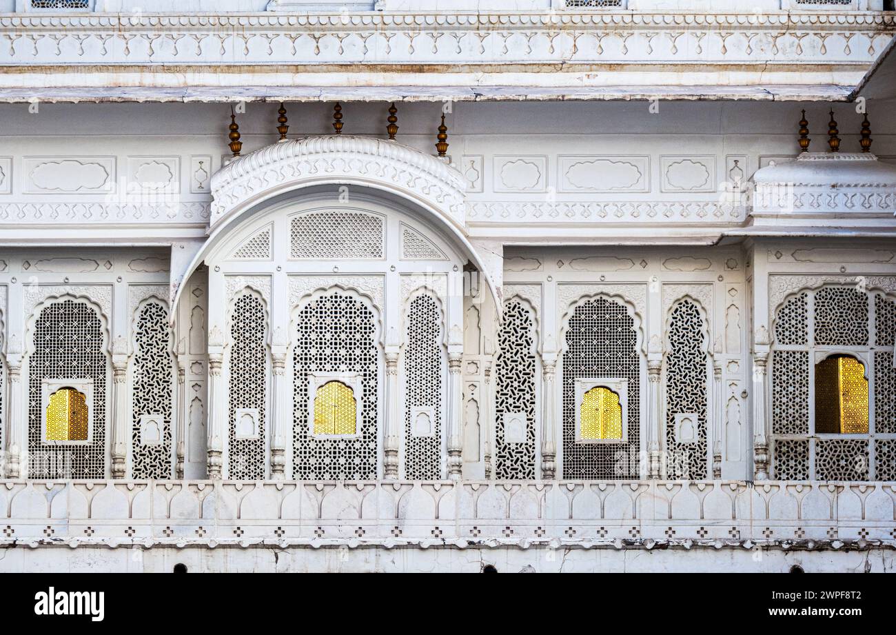 Rich decorated exterior of Lalgarh Palace, Bikaner, Rajasthan, India, Asia Stock Photo