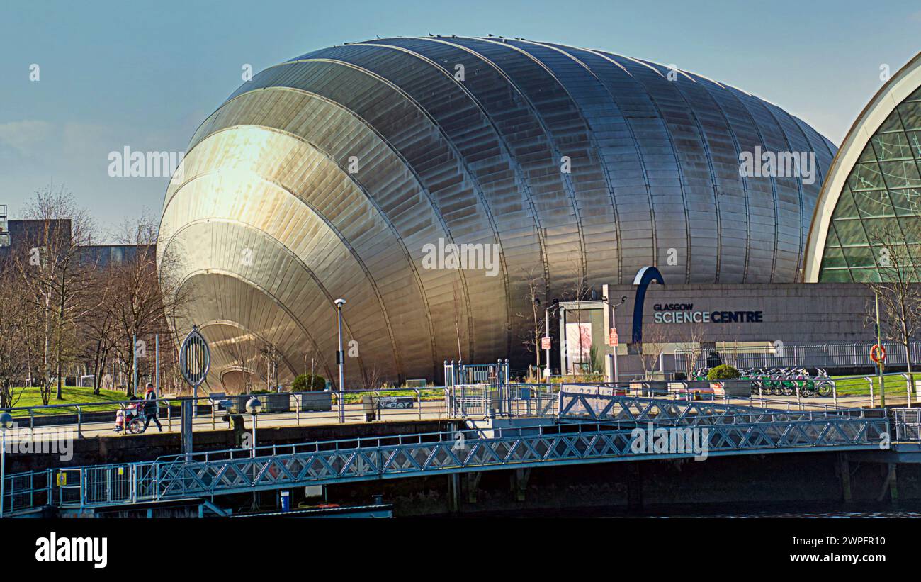 Glasgow, Scotland, UK. 7th March, 2024: UK Weather:  Glasgow IMAX at Glasgow Science Centre Sunny in the city saw locals and tourists on the streets of the city centre.  The science centre and imax cinema  on the clyde. Credit Gerard Ferry/Alamy Live News Stock Photo
