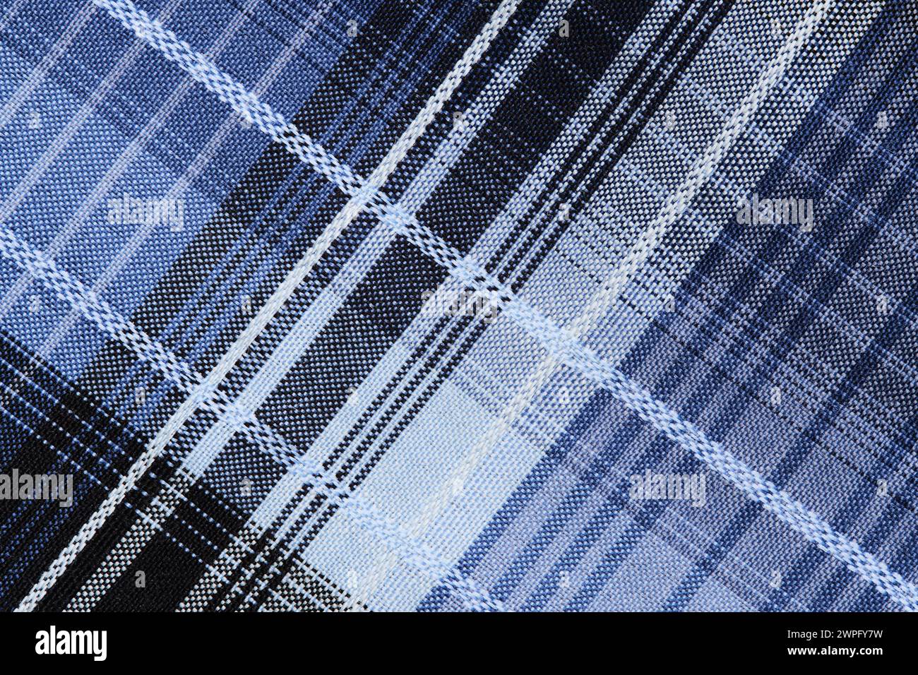 Fabric, texture checkered blue background closeup Stock Photo