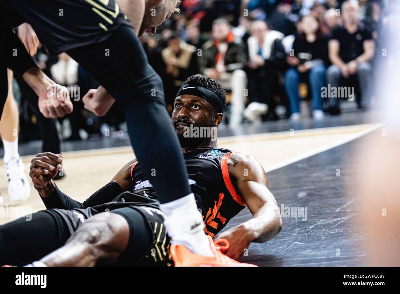 London Lions defeat Turk Telecom Ankara 100-77 to qualify for the BKT Eurocup quarter finals. 6 March 2024 at Copperbox Arena, London, UK. Lions' David Nwaba. copyright caroljmoir/Alamy Stock Photo