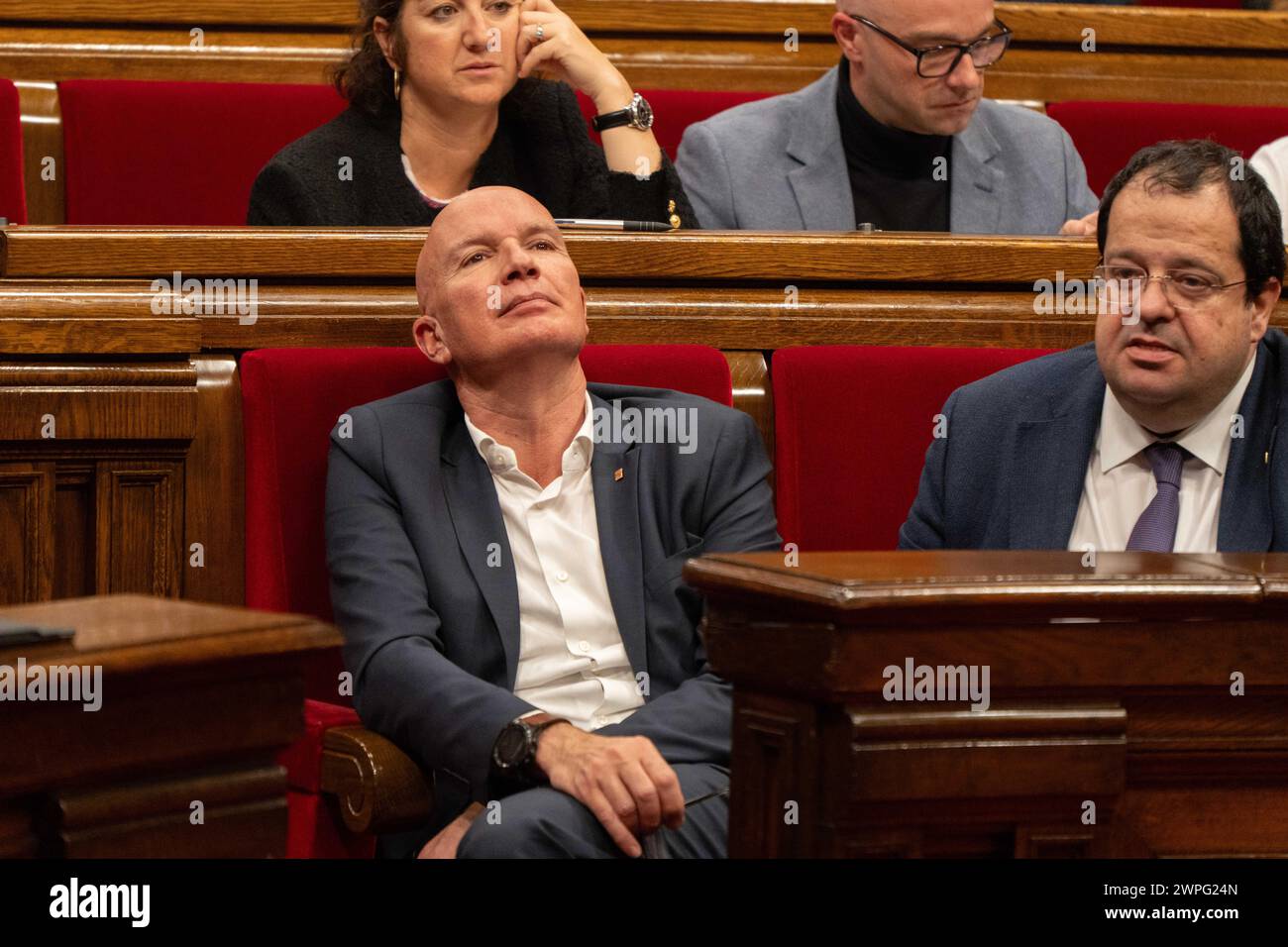 Barcelona, Spain. 07th Mar, 2024. Catalan parliamentarians vote for improvements in the agricultural world following the protests experienced in recent days, pointing especially to &quot;Conseller&quot; David Mascort and demanding an end to excessive bureaucracy and aid to face the drought.News Politics - Barcelona, Spain - Thursday March 07, 2024 (Photo by Eric Renom/LaPresse) Credit: LaPresse/Alamy Live News Stock Photo