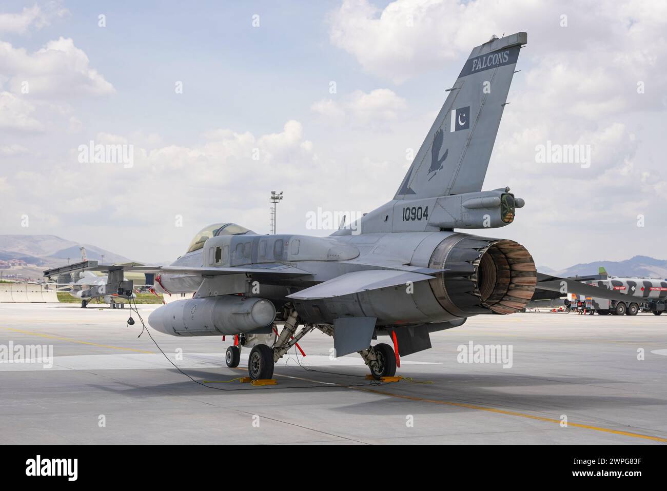 KONYA, TURKIYE - MAY 09, 2023: Pakistan Air Force Lockheed Martin F-16C Fighting Falcon (JE-4) display in Konya Airport during Anatolian Eagle Air For Stock Photo
