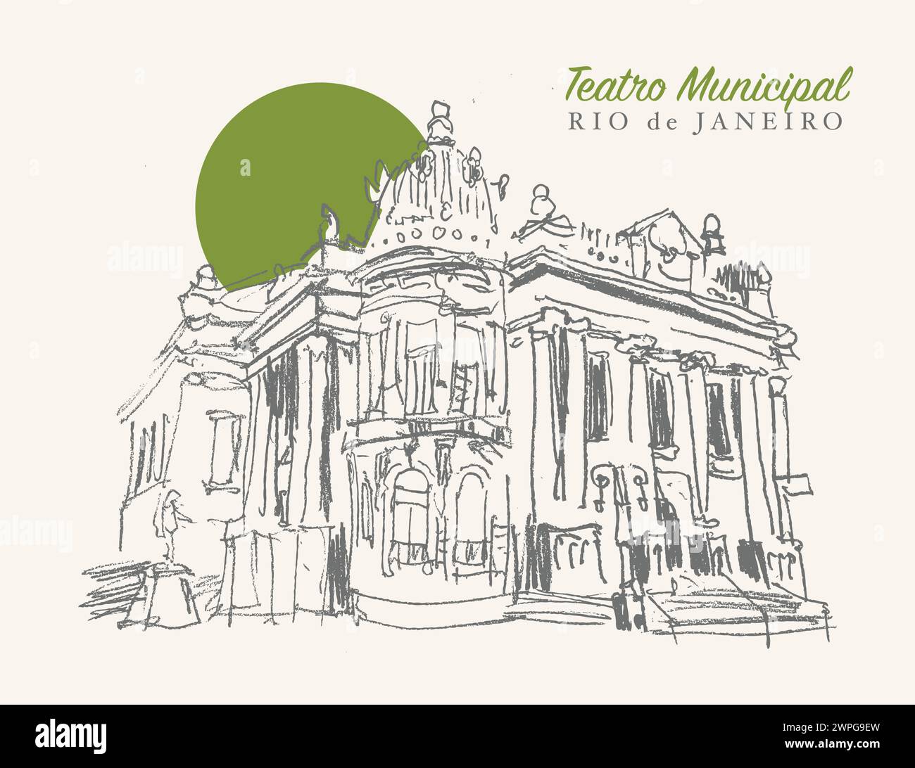 Vector hand drawn sketch illustration of the Municipal Theater of Rio de Janeiro, Brazil Stock Vector