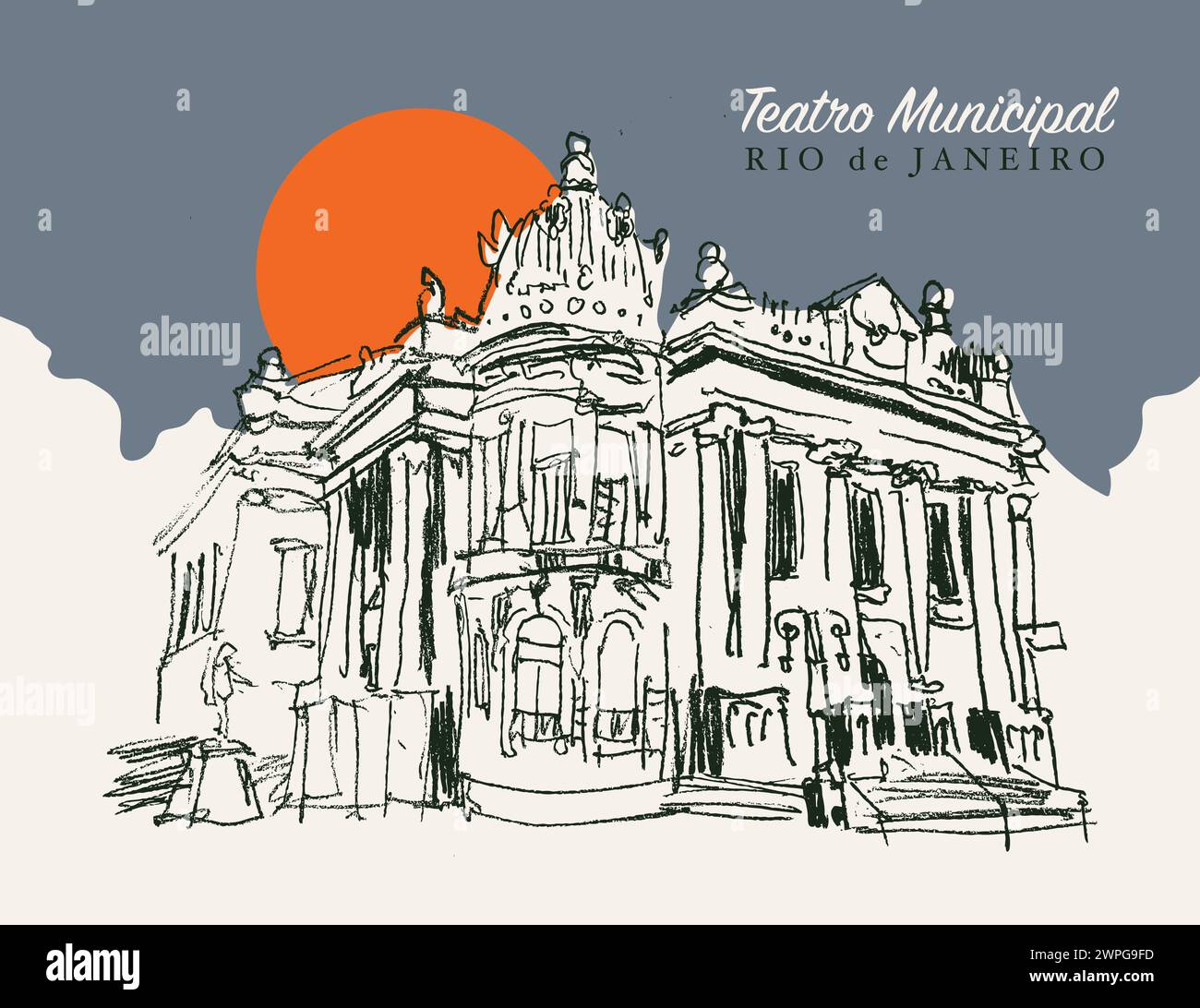 Vector hand drawn sketch illustration of the Municipal Theater of Rio de Janeiro, Brazil Stock Vector