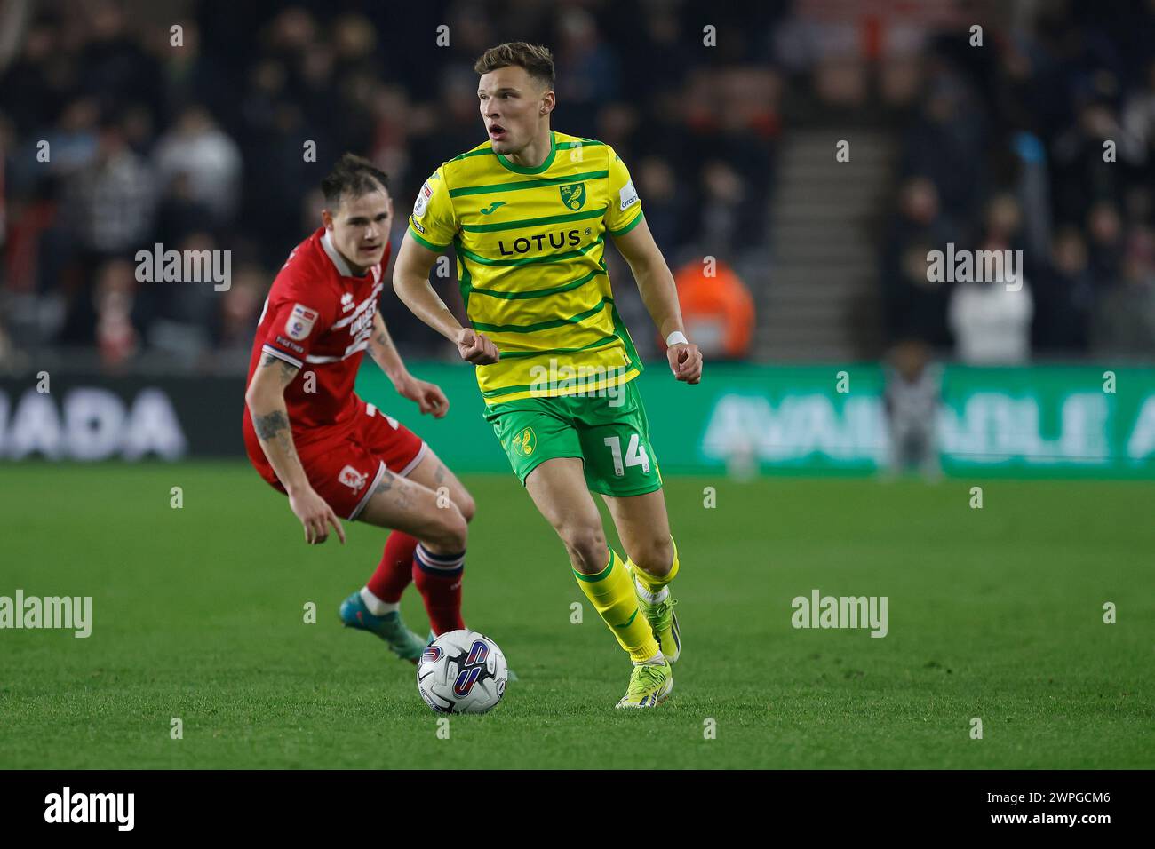 Sydney van Hooijdonk of Norwich City is seen with Middlesbrough's Lukas ...