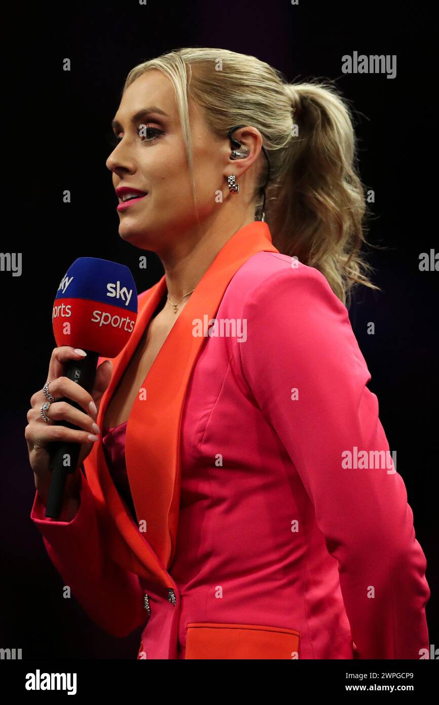 Brighton, UK. 07th Mar, 2024. Sky Sports Presenter Emma Paton during the 2024 BetMGM Premier