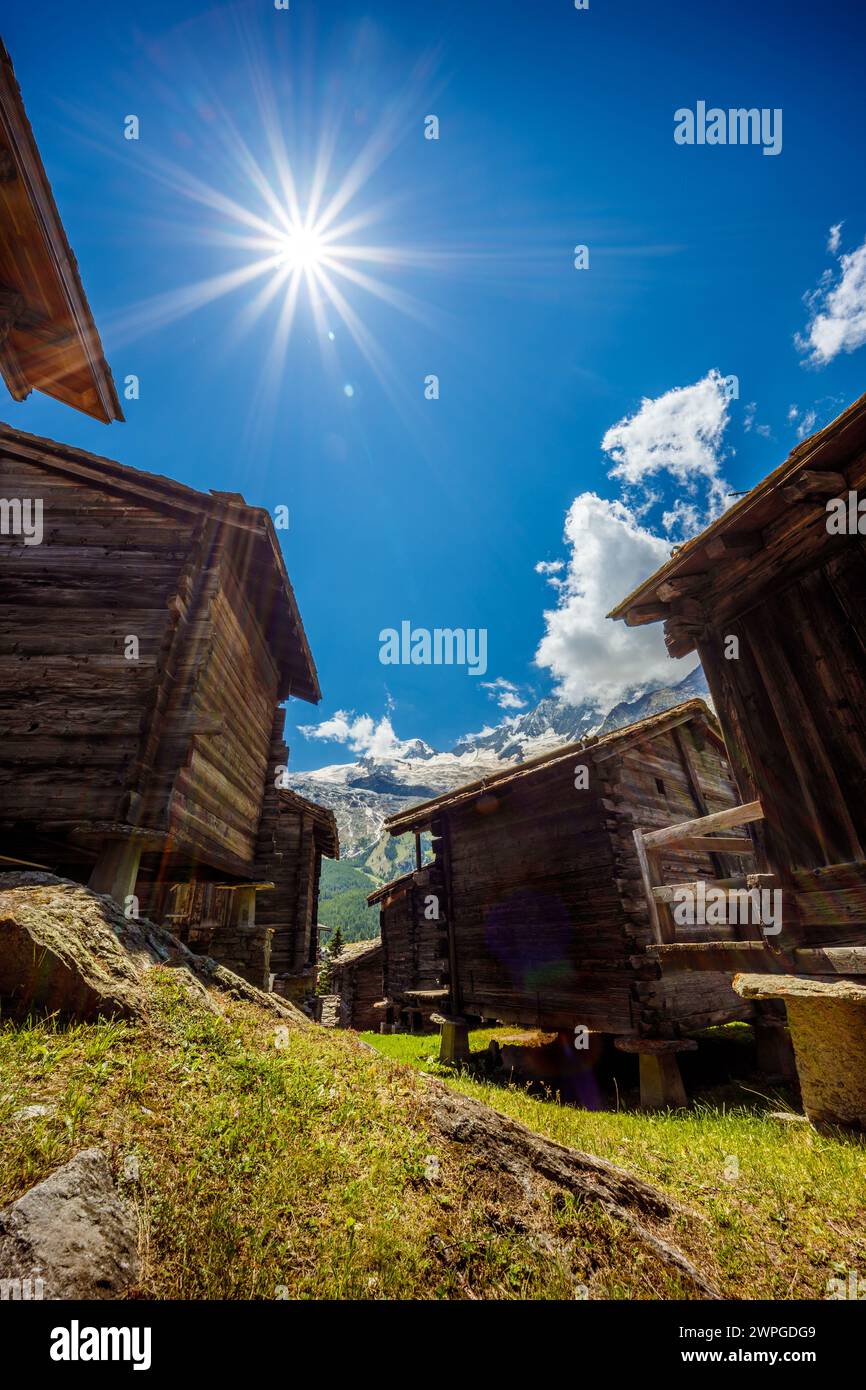 Barns (Stadel) in Valais (Saas-Fee, Switzerland) Stock Photo