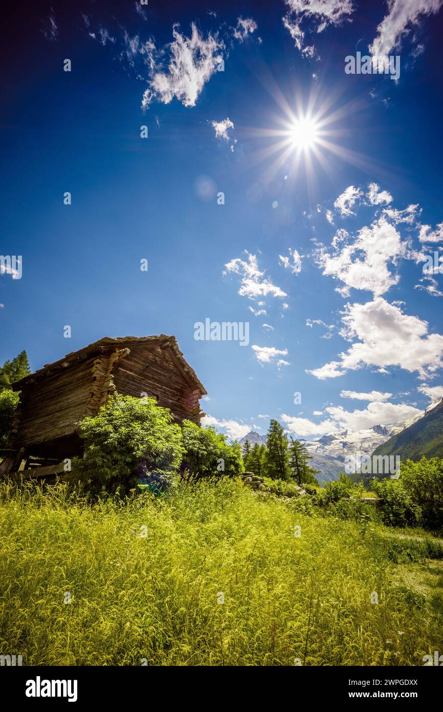 Barn (Stadel) in Valais (Saas-Grund, Switzerland) Stock Photo