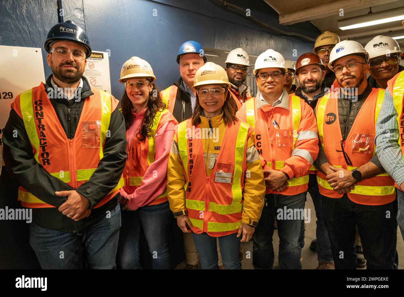 Members of minorities and women owned businesses attend MTA announcement at 14th street subway station in New York on March 7, 2024 Stock Photo