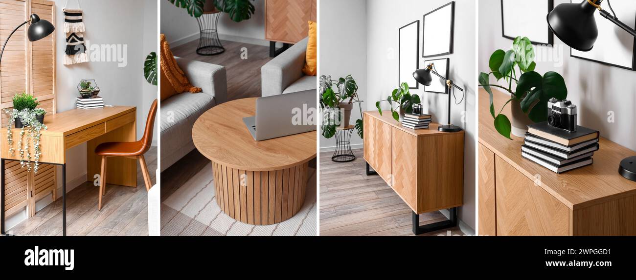 Collage of modern interiors with green houseplants Stock Photo - Alamy