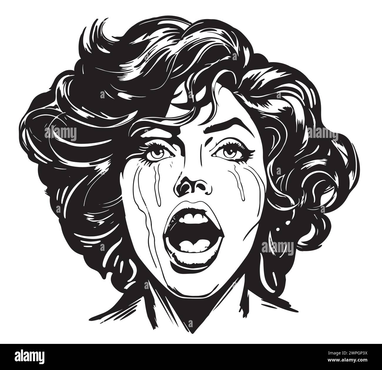 Crying woman. Girl in style pop art. Style of the comic. Vector isolated illustration. Cartoon character. Stock Vector