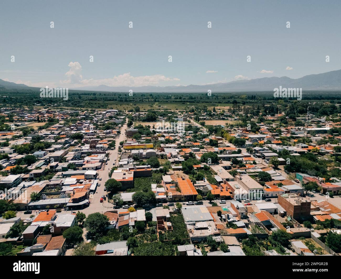 Top view of the city, streets and houses with tiled roofs. Salta, Argentina. High quality photo Stock Photo
