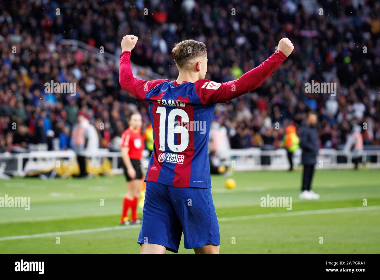 Barcelona, Spain. 24th Feb, 2024. Fermin Lopez celebrates after scoring a goal during the LaLiga EA Sports match between FC Barcelona and Getafe CF at Stock Photo